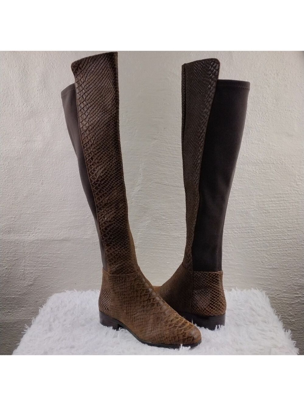 MICHAEL Michael Kors Brown Snakeskin Suede Leather Side Zipper Tall Riding Boot